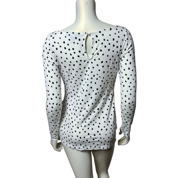 A Pea in the Pod White Black Polka Dot Maternity Top Side Ruched Blouse Size SP - Picture 4 of 9